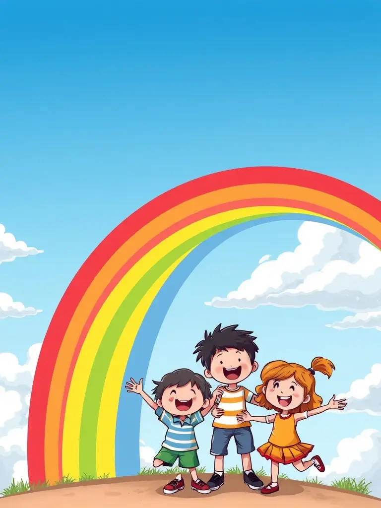 An engaging illustration from 'The Colorful World of Emotions' featuring a rainbow of colors, each associated with a different emotion, highlighting the theme of emotional expression.